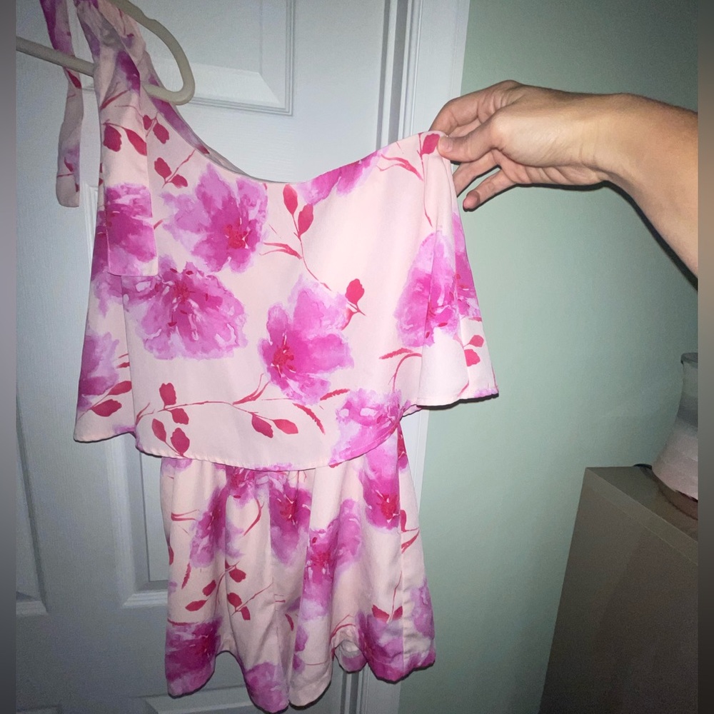 Pink Floral One-Shoulder Romper